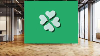 Handcraft paper white clover's four petals with shadows. Wall mural