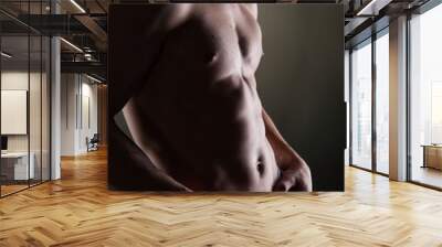 Muscular naked man on black Wall mural