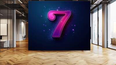 A purple number 7 with a pink swirl around it Wall mural