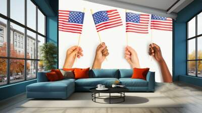 4th of July, Independence day celebration, hands with USA flags Wall mural