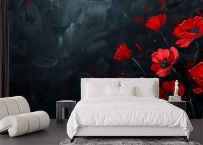 Anzac Day, poppy flowers on dark background. Remembrance day symbol. Wall mural