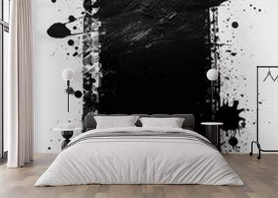 Black watercolor grunge banner background with paint splashes and splatters Wall mural