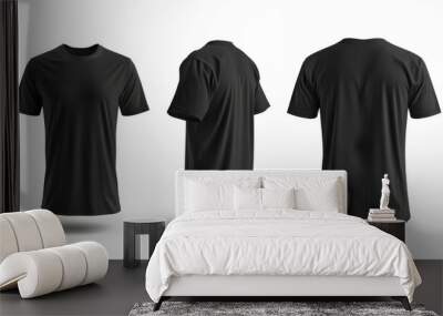 Blank black male t-shirt, template for your design mockup. Front and back view. Wall mural