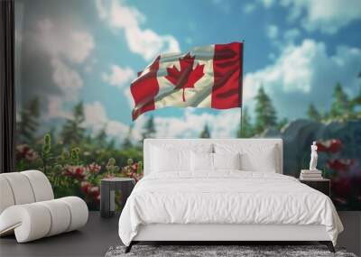 Canadian flag on beautiful nature background, travel concept Wall mural