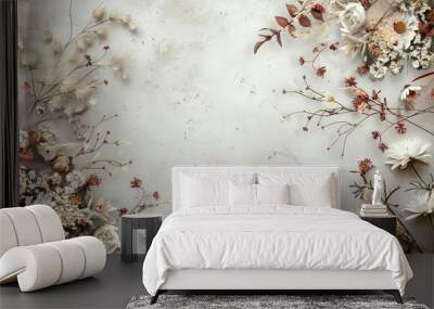 Dry flowers on pastel beige background. Boho style. Wall mural