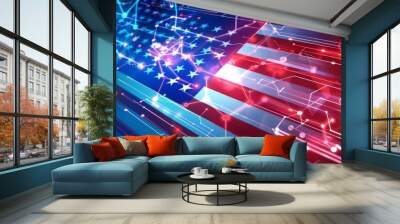 Election day concept. Abstract USA flag, futuristic technology with glowing circuits. Electronic voting (e-voting) concept Wall mural