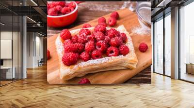 Puff pastry with raspberries Wall mural