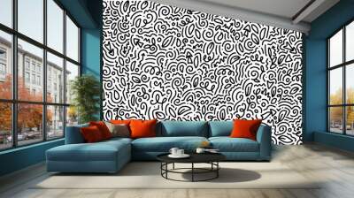 Scattered Geometric Line Shapes. Abstract Background Design. Vector Black and White Pattern. Wall mural