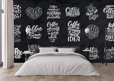 set of hand lettering quotes with sketches for coffee shop or cafe. hand drawn vintage typography co Wall mural