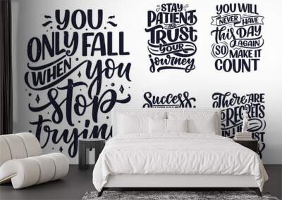 Set with hand drawn motivation lettering quotes in modern calligraphy style. Inspiration slogans for print and poster design. Vector Wall mural