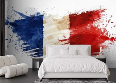 Watercolor abstract splashes background in France flag colors. Template for national holidays or celebration background.  Wall mural