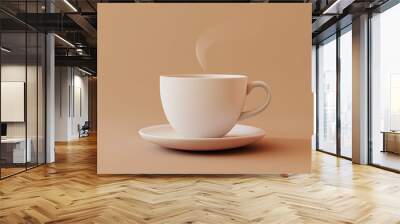 White cup with hot smoke. Realistic hot drink americano espresso tea cappuccino, morning breakfast. Clean 3d white cup, drinking element illustration Wall mural