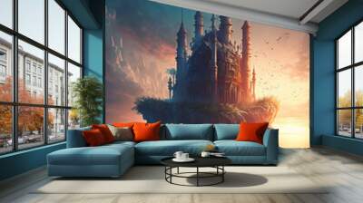 castle in the sky at sunset Wall mural