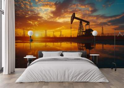 Oil production machine working Wall mural