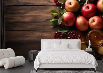 Pomegranate apple and honey background Wall mural