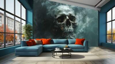 Scary skull in the smokes Wall mural