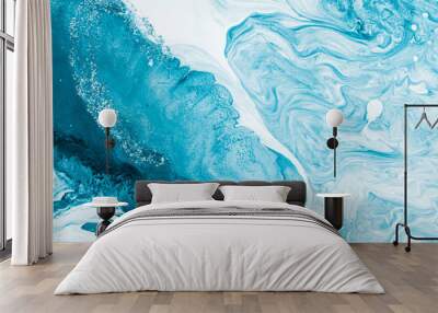 Blue with silver creative abstract hand painted background, marble texture, abstract ocean Wall mural