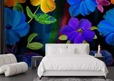 Floral seamless pattern of abstract bright flowers hand painted Wall mural