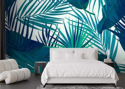 Green tropical palm leaves seamless pattern Wall mural