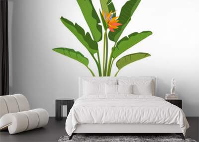 Strelitzia (Bird of Paradise), potted plant  isolated on the white background, tropical plants, modern houseplants, vector Wall mural