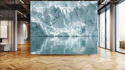 White glacier, sun melts ice in clear blue arctic water. Shows effects of climate change on glaciers. Global warming concept, disappearing glaciers, with copy space Wall mural