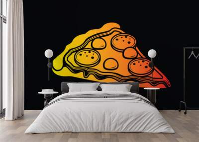 A slice of pizza with cheese and sausage. Original vector illustration in vintage style. T-shirt design. Wall mural