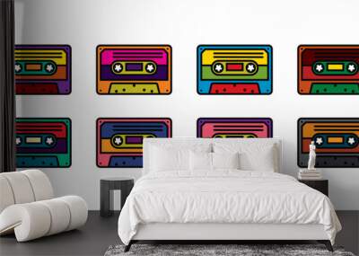 Original vector set of illustrations. The contour icon of a retro audio cassette. Hand drawn, not AI Wall mural