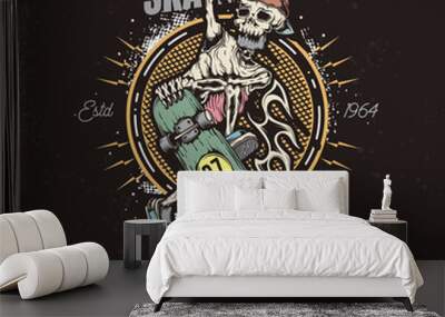 The skeleton doing a trick on a skateboard Wall mural