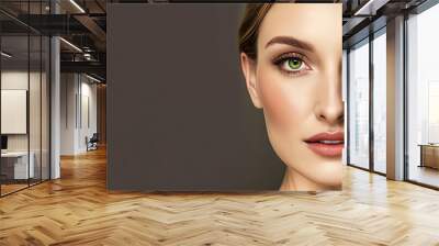 Young Woman with a beautiful face and Perfect clean fresh skin. Model with natural makeup and sparkling eyes on isolated background. Facial treatment, Cosmetology, beauty Concept. Generative AI Wall mural