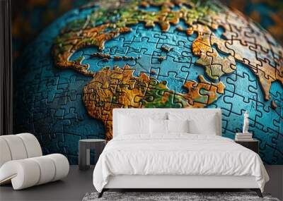 Earth made of jigsaw puzzle. Generative Ai Wall mural