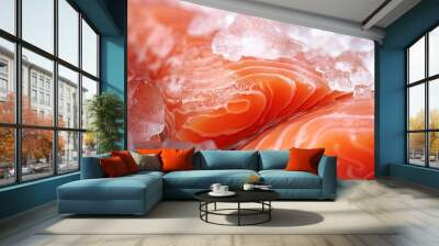 Fresh salmon meat on ice. Generative Ai Wall mural