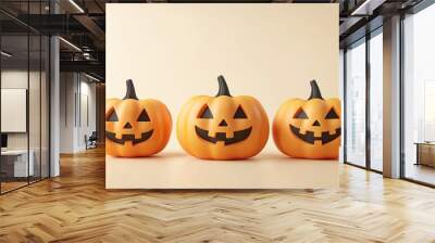 Halloween pumpkins isolated on a bright yellow background. Generative Ai Wall mural