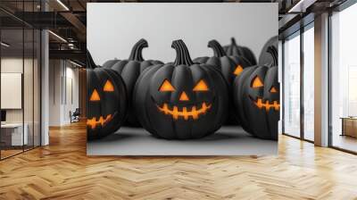 Halloween Pumpkins Jack Lanterns in black color. Ai Generative Wall mural