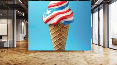 Ice Cream in a cone in colors of American flag. Generative Ai Wall mural