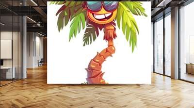 Palm tree cartoon character wearing sunglasses. Isolated on white background. Ai generative Wall mural