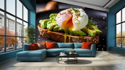 Poached egg Avocado sandwich. Generative Ai image Wall mural