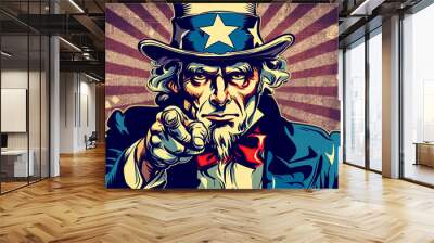 Uncle Sam independence day poster design. Generative Ai illustration Wall mural