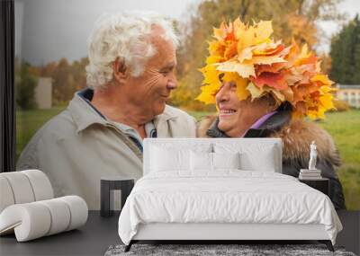 Outdoor Portrait of Devoted Senior Husband and Wife Wall mural