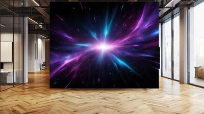 Abstract background in blue and purple neon glow colors on black Wall mural