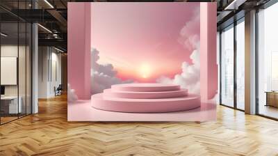 Background pink podium sky 3d platform luxury product beauty display render heaven dreamy stage Wall mural