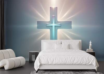 glowing white christian cross Wall mural