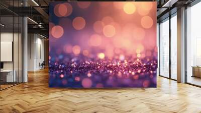 Purple gold blue and yellow glitter circle abstract light background golden purple and blue abstract bokeh lights Wall mural