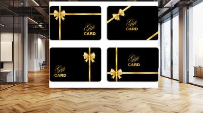 Black gift card set with gold bow. Vector illustration. Wall mural