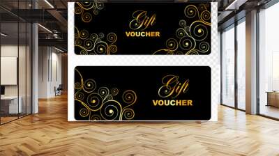 Gift voucher with gold swirls pattern. Holiday cards template set. Vector illustration. Wall mural