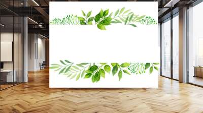 Green leaves frame template.  Vector illustration. Wall mural