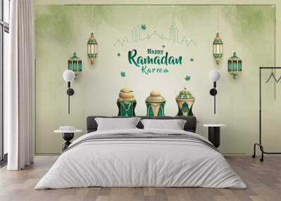 islamic greeting ramadan kareem card design with beautiful lanterns Wall mural