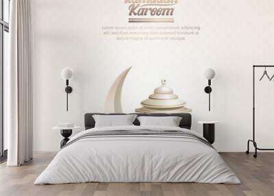 islamic greeting ramadan kareem card design with white crescent and lantern Wall mural