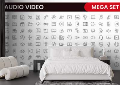 Audio Video Icons Pack. Thin line icons set. Flat icon collection set. Simple outline icons. Wall mural