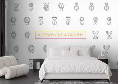 Award line icons. Winner medal, Victory cup and Trophy reward. Achievement linear icon set Wall mural