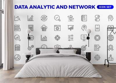 Big data analysis thin line icon set. Data processing outline pictograms for website and mobile app GUI. Digital analytics simple UI, UX vector icons Wall mural